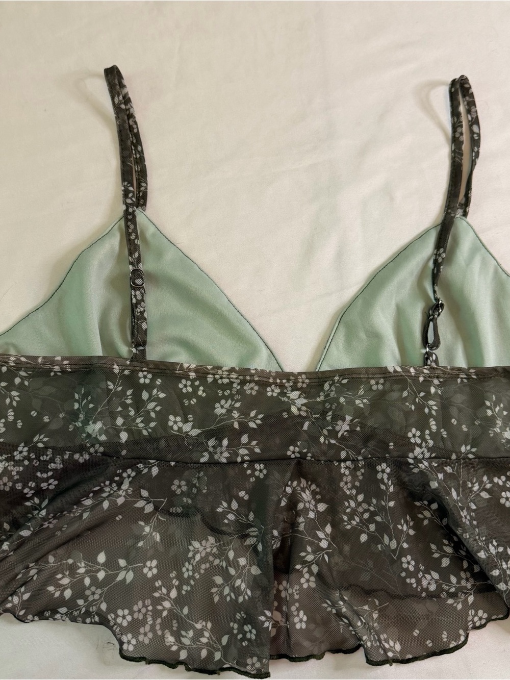 Cider Floral Mesh Ruffle Cami XL Green Sheer Babydoll Crop Top Cottagecore - Picture 4 of 6